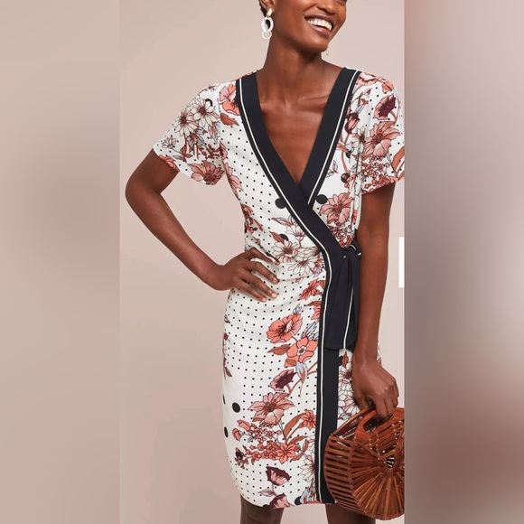 Anthropologie Dresses & Skirts - Maeve By Anthropologie Size 0 Women White Floral Lined Wrap Dress